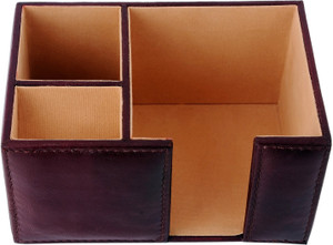 Zint 3 Compartments Genuine Leather Desk Organizer Brown Best