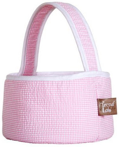 Trend Lab Pink Gingham Seersucker Collapsible Round Caddy Tote Diaper Bag