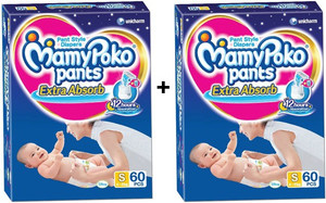 MamyPoko EXTRA ABSORB PANT STYLE DIAPERS ( SET OF 2 PACKS OF 60 PCs) - S