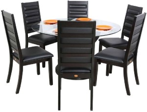 parin glass 6 seater dining set(finish color - black)