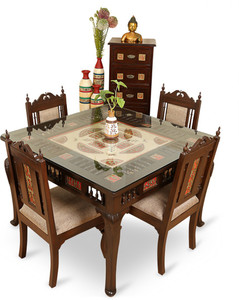 ExclusiveLane Teak Wood Solid Wood 4 Seater Dining Set
