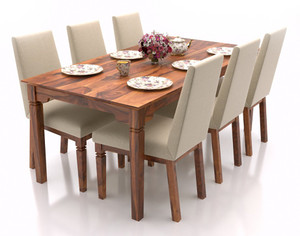 Urban Ladder Malabar XL (With Brass Inlay) Solid Wood 6 Seater Dining Set