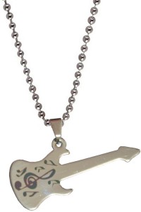 Men Style Music Symbol Guitar Necklance Engraved Silver Dog Tag