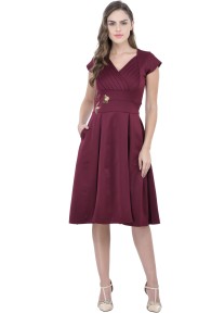 athena women fit and flare maroon dress ADR-1104