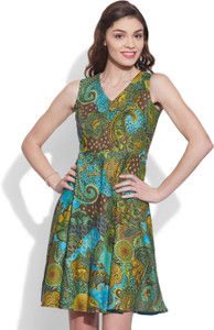 Very Me Women's Fit and Flare Green Dress