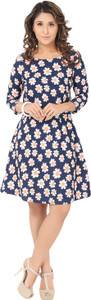 AK Fashion Women's A-line Blue, White Dress