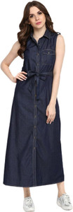 Ribeka Style Women's Gathered Blue Dress