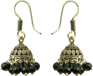 Waama Jewels Black Gold Plated for Girl Ear Wire Cluser Bohemians Wedding Pearl Brass Jhumki Earring