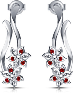 Kirati Stylish Flower Shape Red Cubic Zirconia Alloy Stud Earring