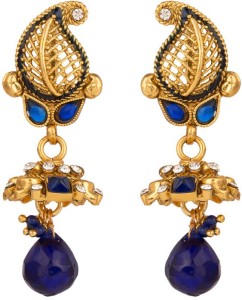 Rajwada Arts Paisley Designer Golden Jali Work And Blue Enamel Brass Jhumki Earring