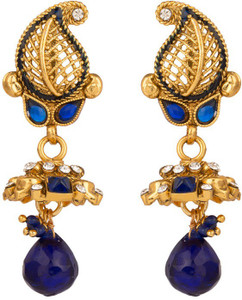 Rajwada Arts Paisley Designer Golden Jali Work And Blue Enamel Brass Jhumki Earring