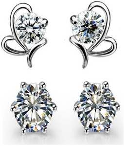 Enzy American Diamond Jewelry for Women - 2 Pair Earrings Alloy Earring Set