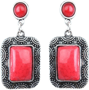 Waama Jewels Red Jasper Back Style Drop Silver plated Oxidised product for Women Festive hippie Cubic Zirconia Brass Dangle Earring