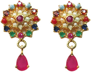 Vinayak navaratan Pearl, Coral, Garnet, Onyx Alloy Drop Earring