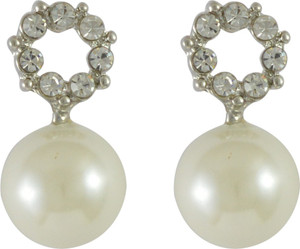 Sarah Round Stone Studed Pearl Metal Drop Earring