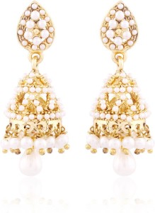 I Jewels Gold Plated Traditional Pearl Alloy Jhumki Earring
