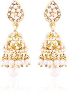 I Jewels Gold Plated Traditional Pearl Alloy Jhumki Earring