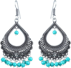 Waama Jewels silver Plated back Push Style for girl Daily Wear gifts for her Pearl Brass Chandelier Earring
