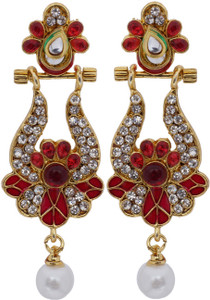 Hyderabadi Abhushan Flower Cubic Zirconia, Pearl Alloy Drop Earring