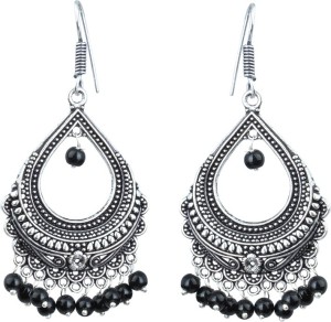 Waama Jewels Black silver Plated back Push Style for girls Office Wear Mothers Day Gift Pearl Brass Chandelier Earring