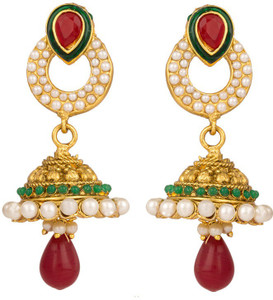 Rajwada Arts Red And Green Color Brass Jhumki Earring