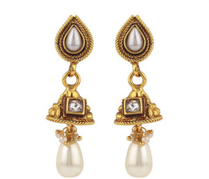 Rajwada Arts Designer White Coloured Pearl Brass Jhumki Earring