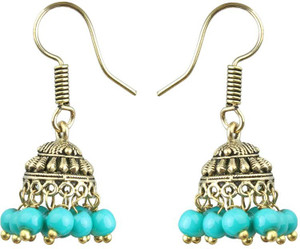 Waama Jewels Elegant Pair Of earring Adorned With Turquoise Pearls Pearl Brass Jhumki Earring