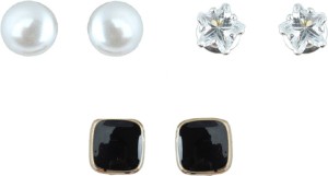 Waama Jewels Three Beautiful Studs Combination For Daily Wear, Office Wear, Party Wear, Combo Pearl Brass Stud Earring