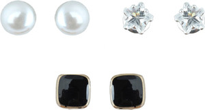 Waama Jewels Three Beautiful Studs Combination For Daily Wear, Office Wear, Party Wear, Combo Pearl Brass Stud Earring