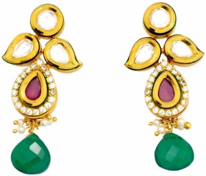 YugshaJewels Ethnic Kundan Ruby, Emerald, Cubic Zirconia Brass Drop Earring