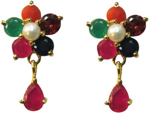 Vinayak navratan Pearl, Coral, Garnet Alloy Stud Earring