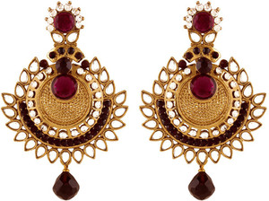 I Jewels Traditional Gold Plated Kundan & Stone Alloy Chandelier Earring