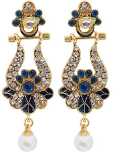 Hyderabadi Abhushan Flower Cubic Zirconia, Pearl Alloy Drop Earring