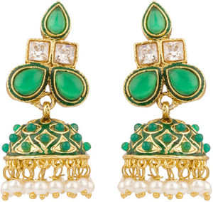 Rajwada Arts Green Stones Brass Jhumki Earring
