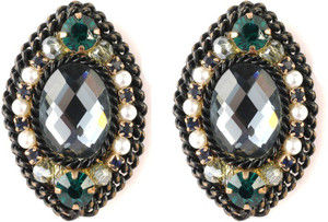 Jazz Jewellery CZ Wedding Wear Traditional Black Pearl And Stone For Women Alloy Stud Earring