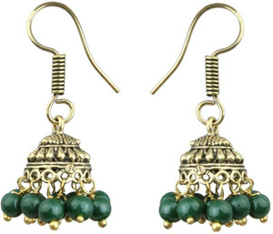 Waama Jewels Elegant Pair Of earring Adorned With Green Pearls Pearl Brass Jhumki Earring