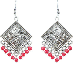 Waama Jewels Red Silver Plated back Push Style Gemstone made and for sister Office Wear Valentines Gift Pearl Brass Dangle Earring