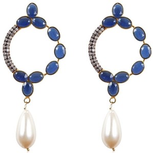 Rajwada Arts Fancy Gold Plated With Blue Stone and American Diamond Brass Drop Earring