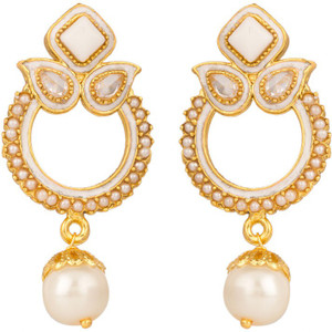 Rajwada Arts White Enamel And White Stones Pearl Brass Chandbali Earring