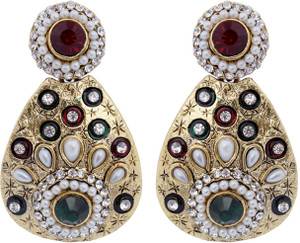 Hyderabadi Abhushan Cubic Zirconia, Pearl Alloy Drop Earring