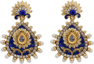 Hyderabadi Abhushan Leaf Cubic Zirconia, Pearl Alloy Drop Earring