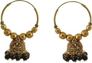 Waama Jewels Beautiful Black Pearl Gold Plated Dangle & Drop For Women & Girls Pearl Brass Jhumki Earring