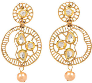 GoldNera 18K Goldplated Kundan Strokes Alloy Drop Earring