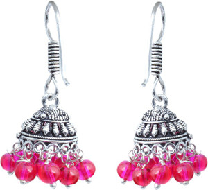 Waama Jewels Pink Silver Plated for Women Ear Wire Cluser weekend sale Wedding Pearl Brass Jhumki Earring