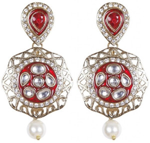 Rajwada Arts Stylish Kundan with Red stone and Pearls Brass Drop Earring