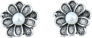 Waama Jewels Charming Steel Silver Plated Stud for Girls and Women Pearl Brass Stud Earring