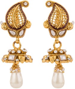 Rajwada Arts Paisley Golden Jali Work Pearl Brass Drop Earring