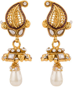 Rajwada Arts Paisley Golden Jali Work Pearl Brass Drop Earring