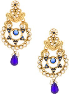 Voylla Artificial Classic Textured Crystal Brass Dangle Earring