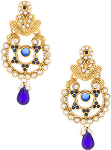 Voylla Artificial Classic Textured Crystal Brass Dangle Earring